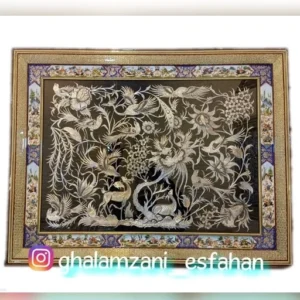 تابلو قلمزنی خاتم و نقاشی مینیاتور اسب و شکار 90*70
