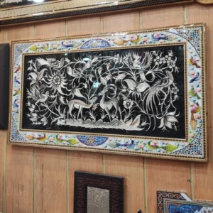 تابلو قلمزنی مینیاتور گل و مرغ برجسته 40*70