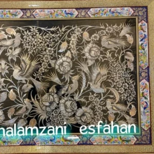 تابلو قلمزنی خاتم و نقاشی مینیاتور گل و مرغ برجسته