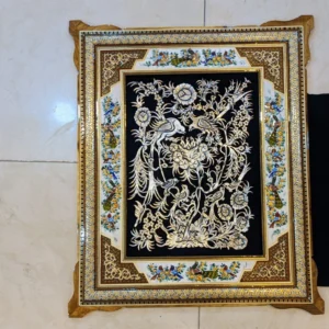 تابلو قلمزنی طرح شلوغ قاب مینیاتور خاتم50 در 60