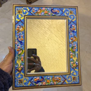 آینه نقاشی مینیاتورگل و مرغ+ خاتم کاری 28در 34