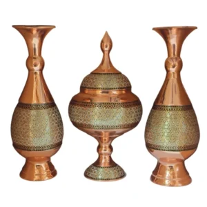 ست شکلات خوری و گلدان خاتم کاری مسی