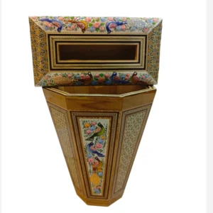 ست جعبه دستمال و سطل بزرگ خاتم کاری مینیاتوری