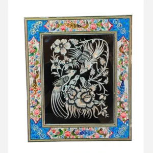 تابلو مینیاتور گل و مرغ برجسته و قلمزنی 34*40