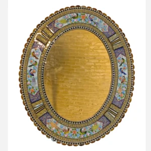 آینه بیضی خاتم+ مینیاتور گل و مرغ47*57