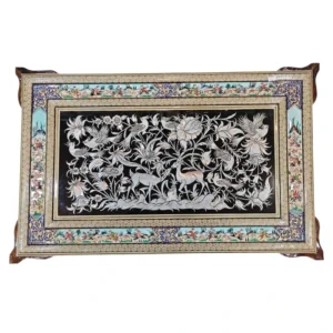 تابلو قلمزنی طرح آهو مینیاتور شکارگاه 80*50