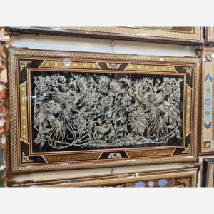 تابلو قلمزنی طرح آهو و سیمرغ 100در 60