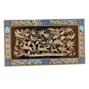 تابلو قلمزنی مینیاتور برجسته شکارگاه و خاتم 40*70