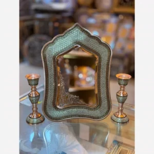 آینه و شمعدان مسی خاتم کاری